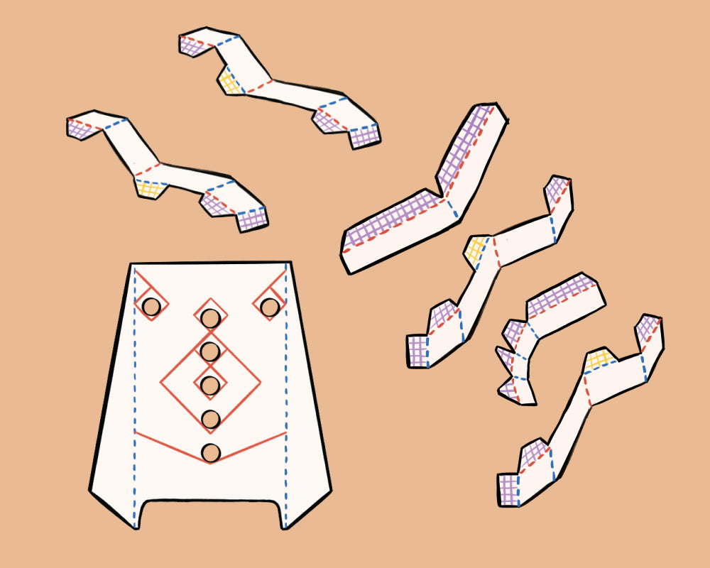 1. Grab parts K, P, Q, R, S, T, and U.