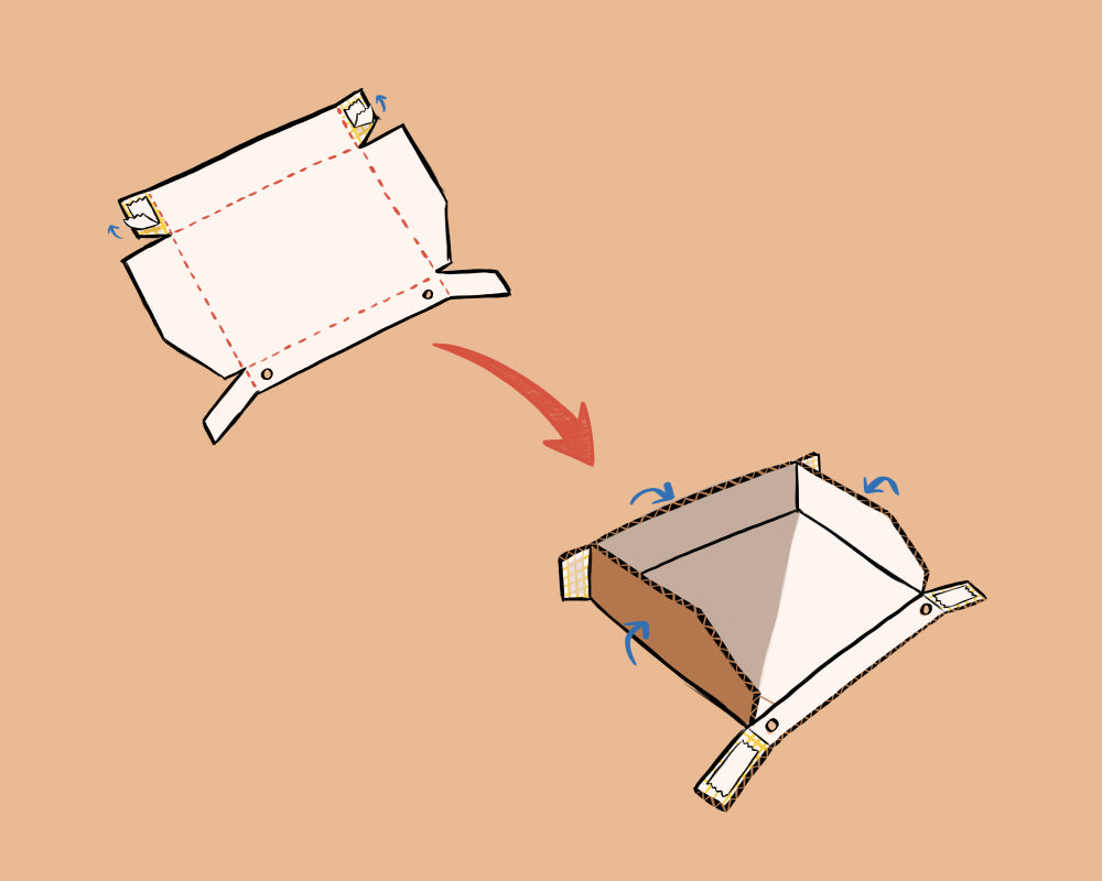 2.  Fold in back and sides