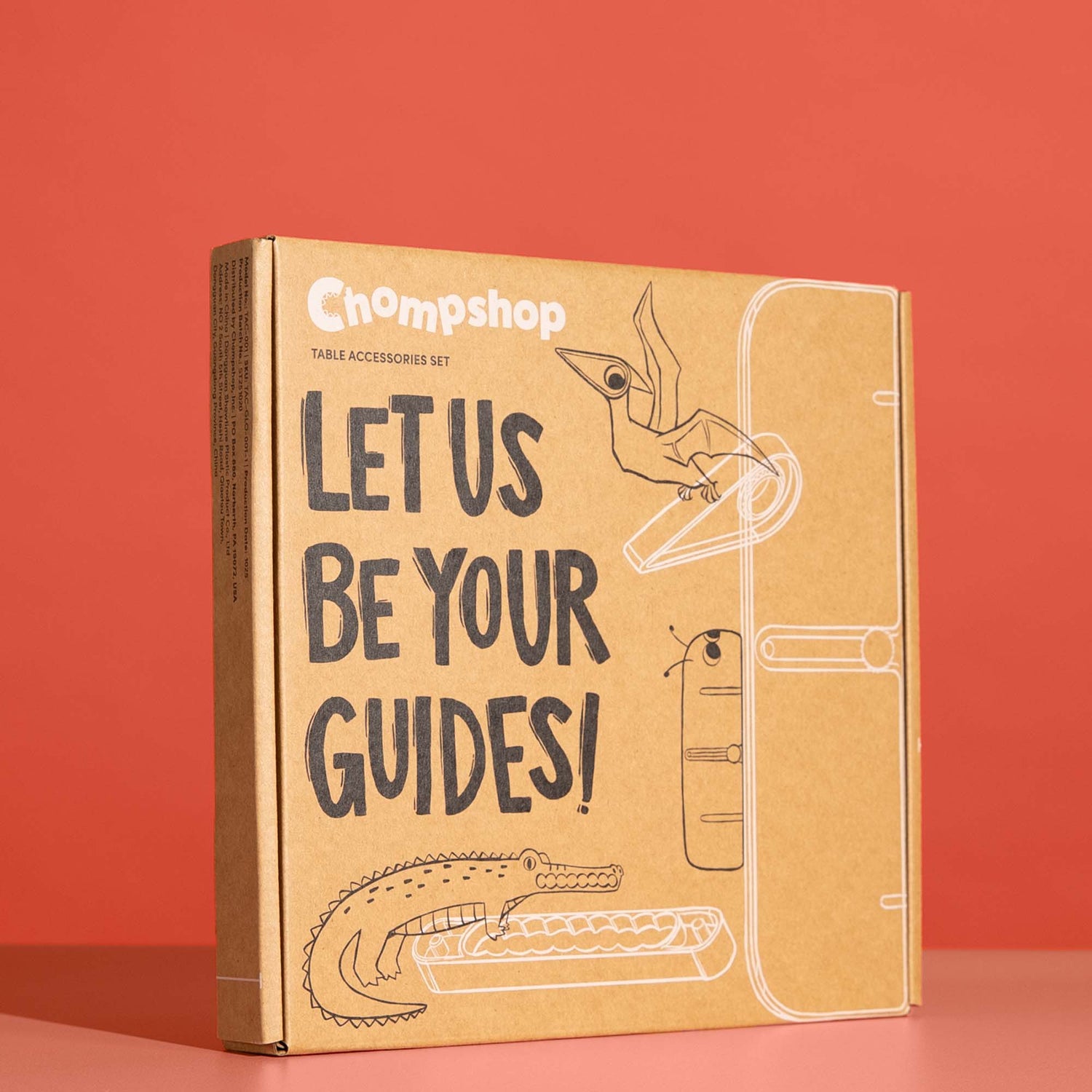 Chompshop Table Accessories Set packaging for the ChompSaw kids power tool.